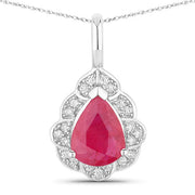 Bids.com 1.29 Carat Genuine Ruby and White Diamond 14K White Gold Pendant Pendants