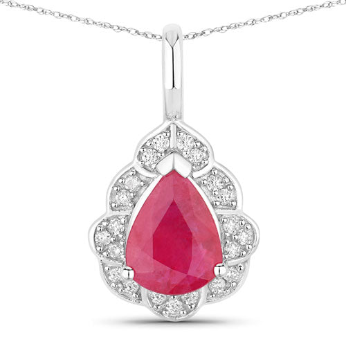 Bids.com 1.29 Carat Genuine Ruby and White Diamond 14K White Gold Pendant Pendants