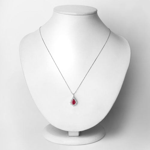 Bids.com 1.29 Carat Genuine Ruby and White Diamond 14K White Gold Pendant Pendants