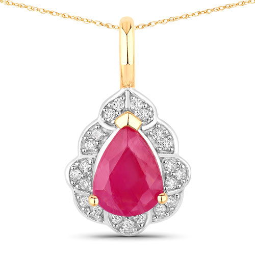Bids.com 1.29 Carat Genuine Ruby and White Diamond 14K Yellow Gold Pendant Pendants