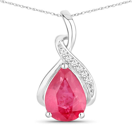 Bids.com 1.98 Carat Genuine Ruby and White Diamond 14K White Gold Pendant Pendants