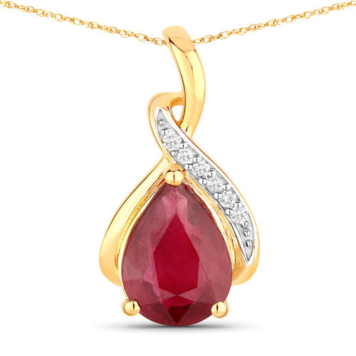 Bids.com 1.98 Carat Genuine Ruby and White Diamond 14K Yellow Gold Pendant Pendants