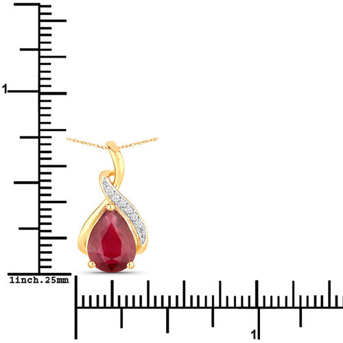 Bids.com 1.98 Carat Genuine Ruby and White Diamond 14K Yellow Gold Pendant Pendants
