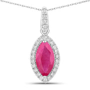 Bids.com 1.60 Carat Genuine Ruby and White Diamond 14K White Gold Pendant Pendants