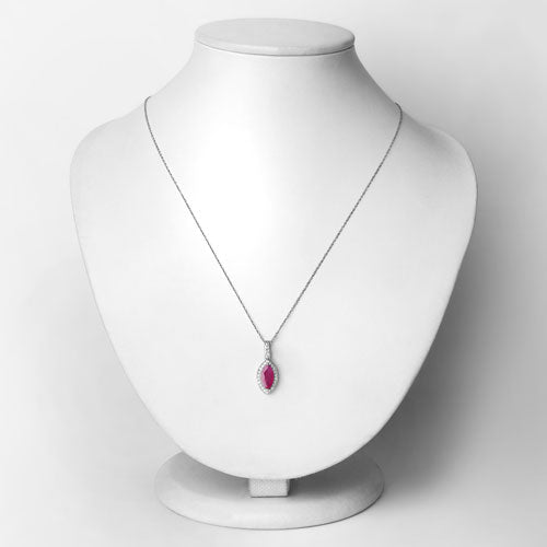 Bids.com 1.60 Carat Genuine Ruby and White Diamond 14K White Gold Pendant Pendants