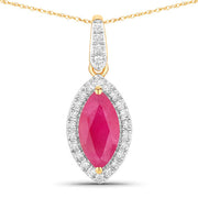 Bids.com 1.60 Carat Genuine Ruby and White Diamond 14K Yellow Gold Pendant Pendants