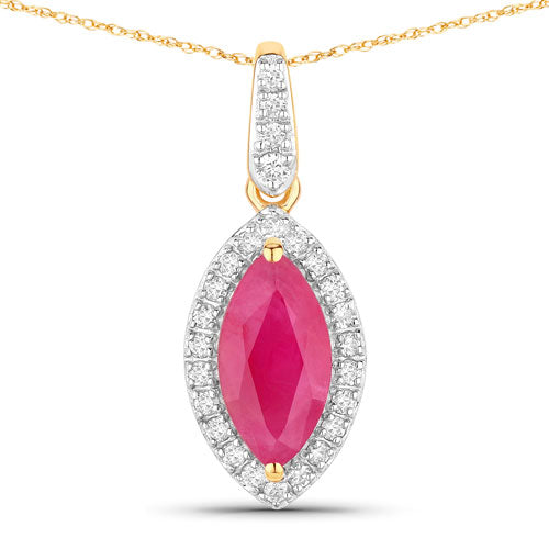 Bids.com 1.60 Carat Genuine Ruby and White Diamond 14K Yellow Gold Pendant Pendants