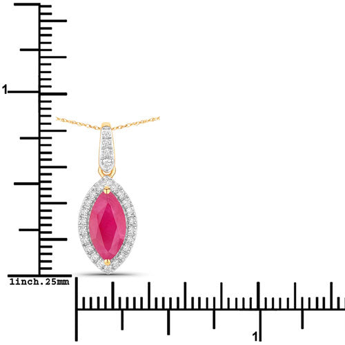 Bids.com 1.60 Carat Genuine Ruby and White Diamond 14K Yellow Gold Pendant Pendants