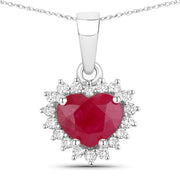Bids.com 1.48 Carat Genuine Ruby and White Diamond 14K White Gold Pendant Pendants