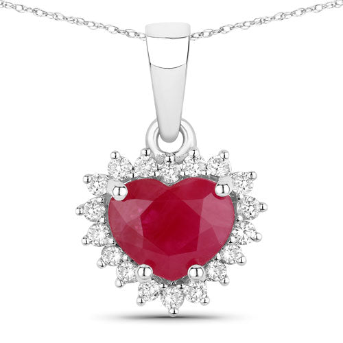 Bids.com 1.48 Carat Genuine Ruby and White Diamond 14K White Gold Pendant Pendants