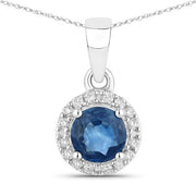 Bids.com 0.72 Carat Genuine Blue Sapphire and White Diamond 14K White Gold Pendant Pendants