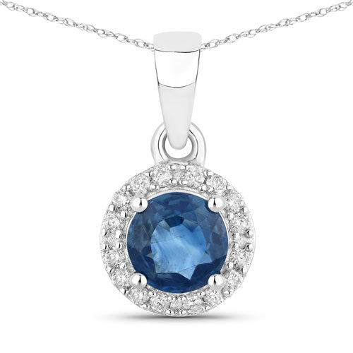 Bids.com 0.72 Carat Genuine Blue Sapphire and White Diamond 14K White Gold Pendant Pendants