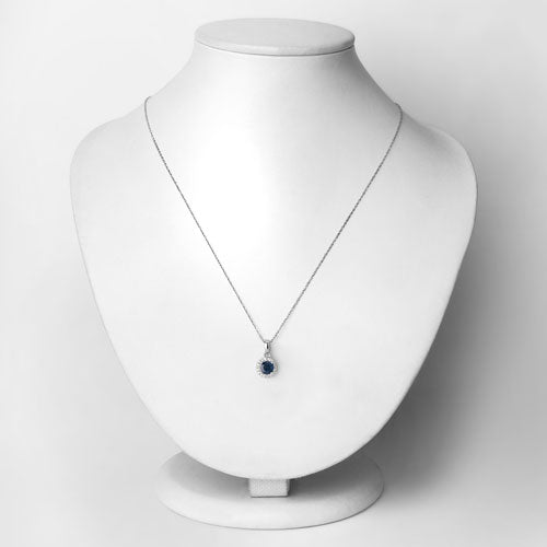 Bids.com 0.72 Carat Genuine Blue Sapphire and White Diamond 14K White Gold Pendant Pendants