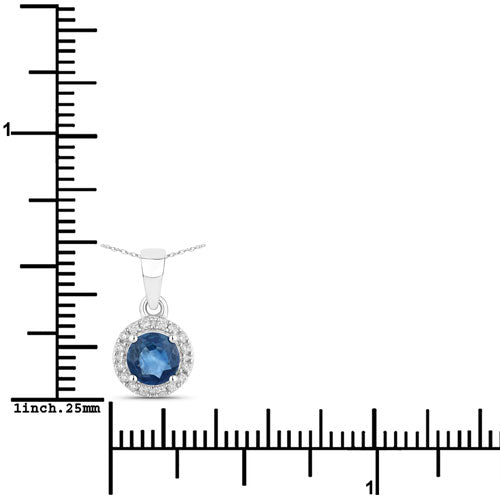 Bids.com 0.72 Carat Genuine Blue Sapphire and White Diamond 14K White Gold Pendant Pendants