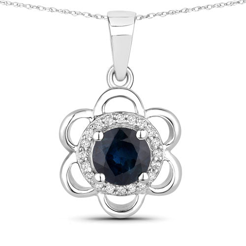 Bids.com 0.94 Carat Genuine Blue Sapphire and White Diamond 14K White Gold Pendant Pendants