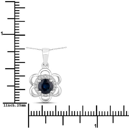 Bids.com 0.94 Carat Genuine Blue Sapphire and White Diamond 14K White Gold Pendant Pendants
