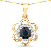 Bids.com 0.94 Carat Genuine Blue Sapphire and White Diamond 14K Yellow Gold Pendant Pendants