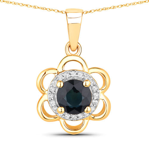 Bids.com 0.94 Carat Genuine Blue Sapphire and White Diamond 14K Yellow Gold Pendant Pendants