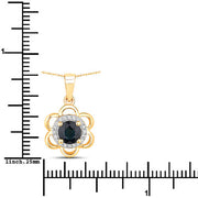 Bids.com 0.94 Carat Genuine Blue Sapphire and White Diamond 14K Yellow Gold Pendant Pendants