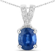 Bids.com 0.71 Carat Genuine Blue Sapphire and White Diamond 14K White Gold Pendant Pendants