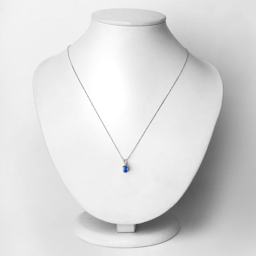 Bids.com 0.71 Carat Genuine Blue Sapphire and White Diamond 14K White Gold Pendant Pendants