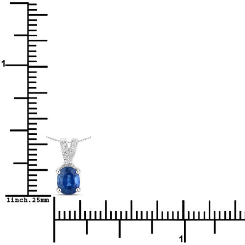 Bids.com 0.71 Carat Genuine Blue Sapphire and White Diamond 14K White Gold Pendant Pendants
