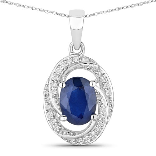 Bids.com 1.71 Carat Genuine Blue Sapphire and White Diamond 14K White Gold Pendant Pendants