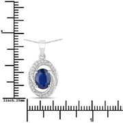 Bids.com 1.71 Carat Genuine Blue Sapphire and White Diamond 14K White Gold Pendant Pendants