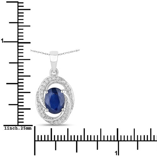 Bids.com 1.71 Carat Genuine Blue Sapphire and White Diamond 14K White Gold Pendant Pendants