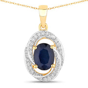 Bids.com 1.71 Carat Genuine Blue Sapphire and White Diamond 14K Yellow Gold Pendant Pendants