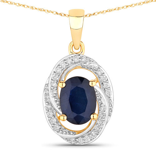Bids.com 1.71 Carat Genuine Blue Sapphire and White Diamond 14K Yellow Gold Pendant Pendants