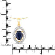 Bids.com 1.71 Carat Genuine Blue Sapphire and White Diamond 14K Yellow Gold Pendant Pendants
