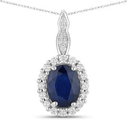 Bids.com 1.79 Carat Genuine Blue Sapphire and White Diamond 14K White Gold Pendant Pendants