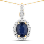 Bids.com 1.79 Carat Genuine Blue Sapphire and White Diamond 14K Yellow Gold Pendant Pendants