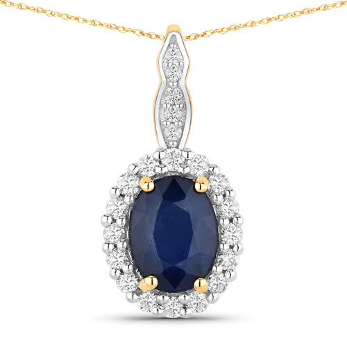 Bids.com 1.79 Carat Genuine Blue Sapphire and White Diamond 14K Yellow Gold Pendant Pendants
