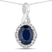 Bids.com 1.72 Carat Genuine Blue Sapphire and White Diamond 14K White Gold Pendant Pendants