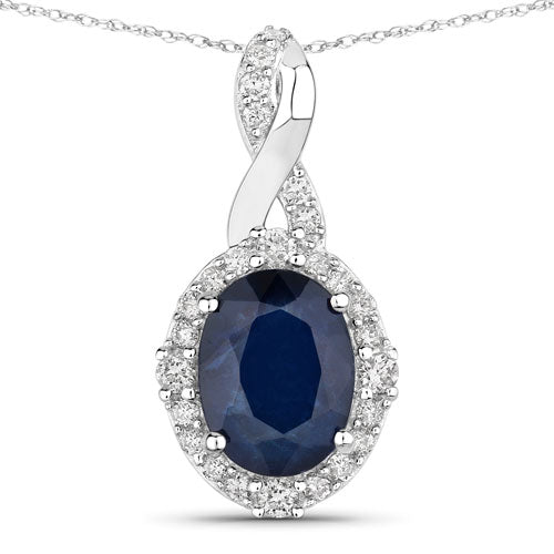 Bids.com 1.72 Carat Genuine Blue Sapphire and White Diamond 14K White Gold Pendant Pendants