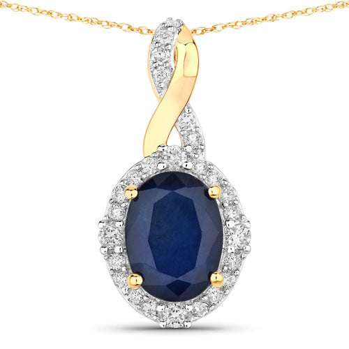 Bids.com 1.72 Carat Genuine Blue Sapphire and White Diamond 14K Yellow Gold Pendant Pendants