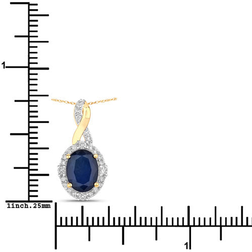 Bids.com 1.72 Carat Genuine Blue Sapphire and White Diamond 14K Yellow Gold Pendant Pendants