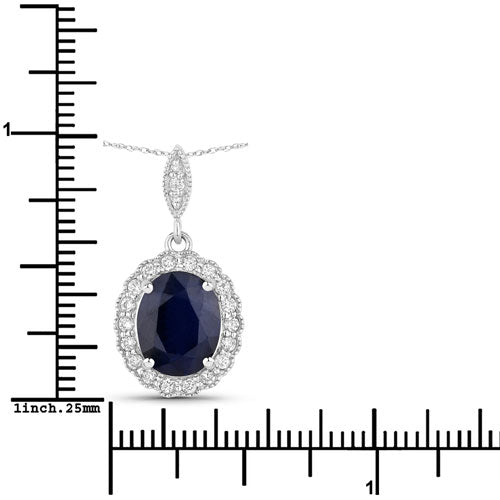 Bids.com 3.38 Carat Genuine Blue Sapphire and White Diamond 14K White Gold Pendant Pendants