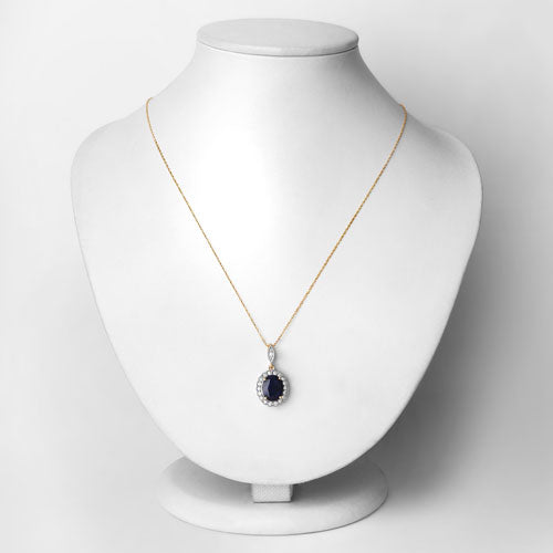 Bids.com 3.38 Carat Genuine Blue Sapphire and White Diamond 14K Yellow Gold Pendant Pendants