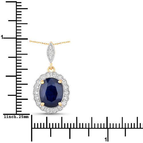 Bids.com 3.38 Carat Genuine Blue Sapphire and White Diamond 14K Yellow Gold Pendant Pendants