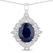 Bids.com 6.44 Carat Genuine Blue Sapphire and White Diamond 14K White Gold Pendant Pendants