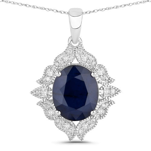 Bids.com 6.44 Carat Genuine Blue Sapphire and White Diamond 14K White Gold Pendant Pendants