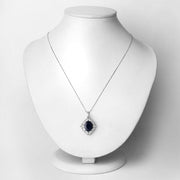 Bids.com 6.44 Carat Genuine Blue Sapphire and White Diamond 14K White Gold Pendant Pendants