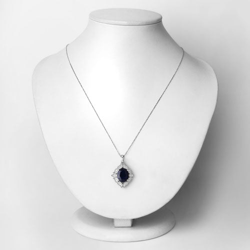 Bids.com 6.44 Carat Genuine Blue Sapphire and White Diamond 14K White Gold Pendant Pendants