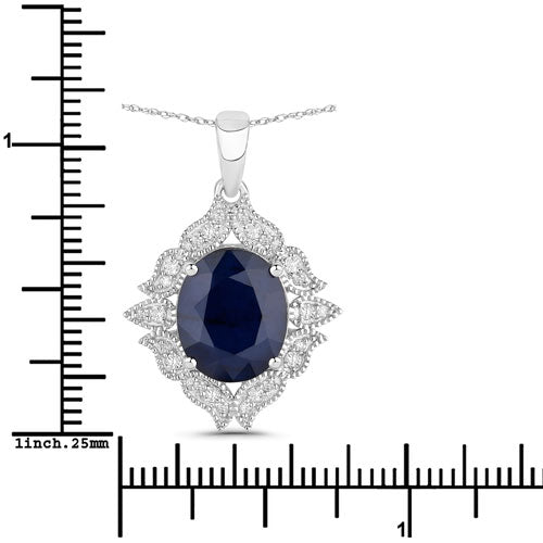 Bids.com 6.44 Carat Genuine Blue Sapphire and White Diamond 14K White Gold Pendant Pendants