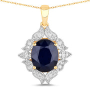 Bids.com 6.44 Carat Genuine Blue Sapphire and White Diamond 14K Yellow Gold Pendant Pendants