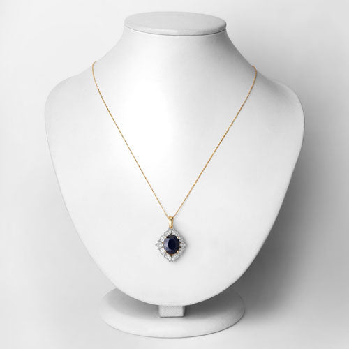 Bids.com 6.44 Carat Genuine Blue Sapphire and White Diamond 14K Yellow Gold Pendant Pendants