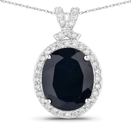 Bids.com 6.58 Carat Genuine Blue Sapphire and White Diamond 14K White Gold Pendant Pendants